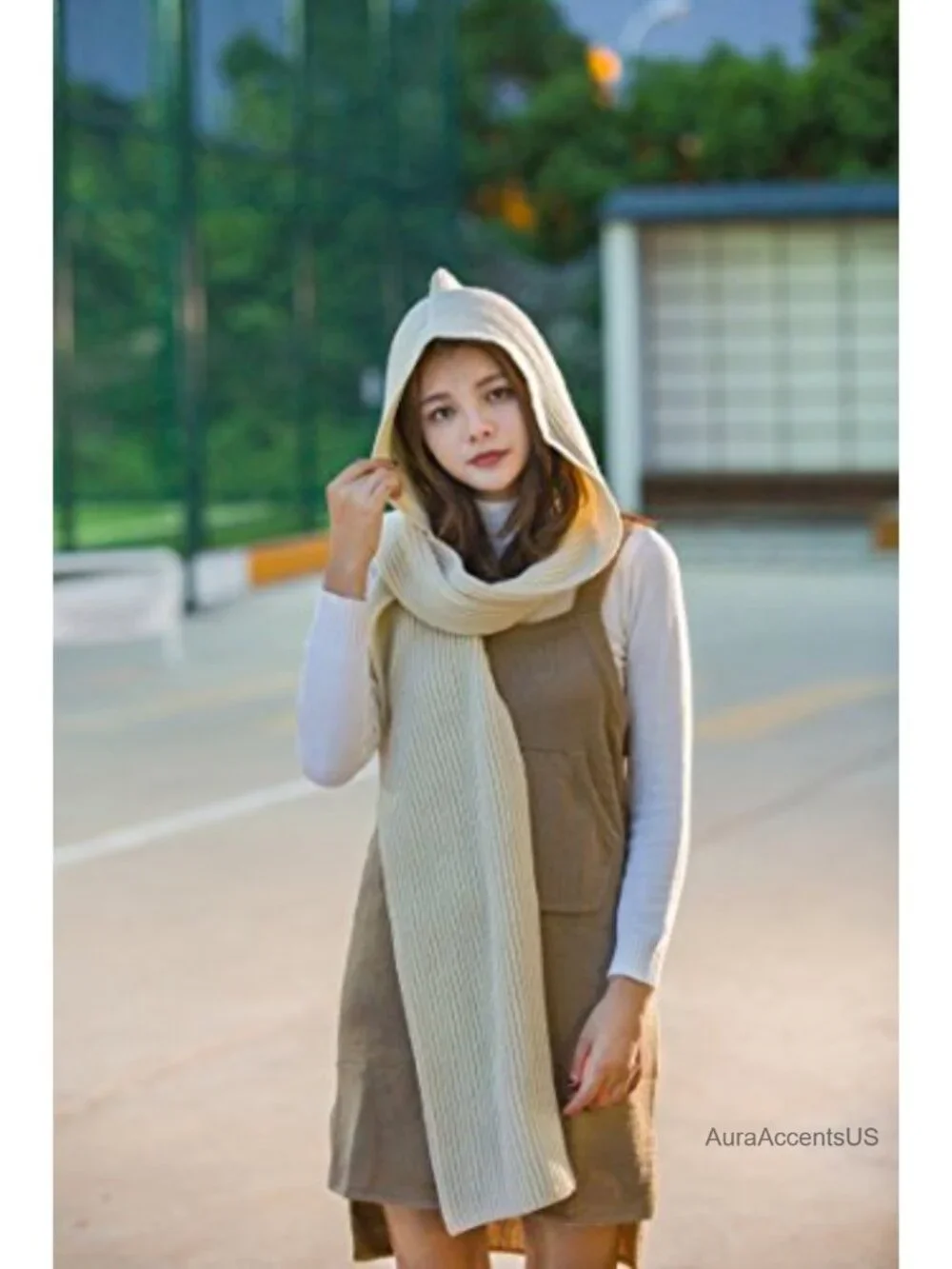 3 in 1 Hooded Scarf Wrap Shawl Crochet Knit Pullover Neck Warmer Winter